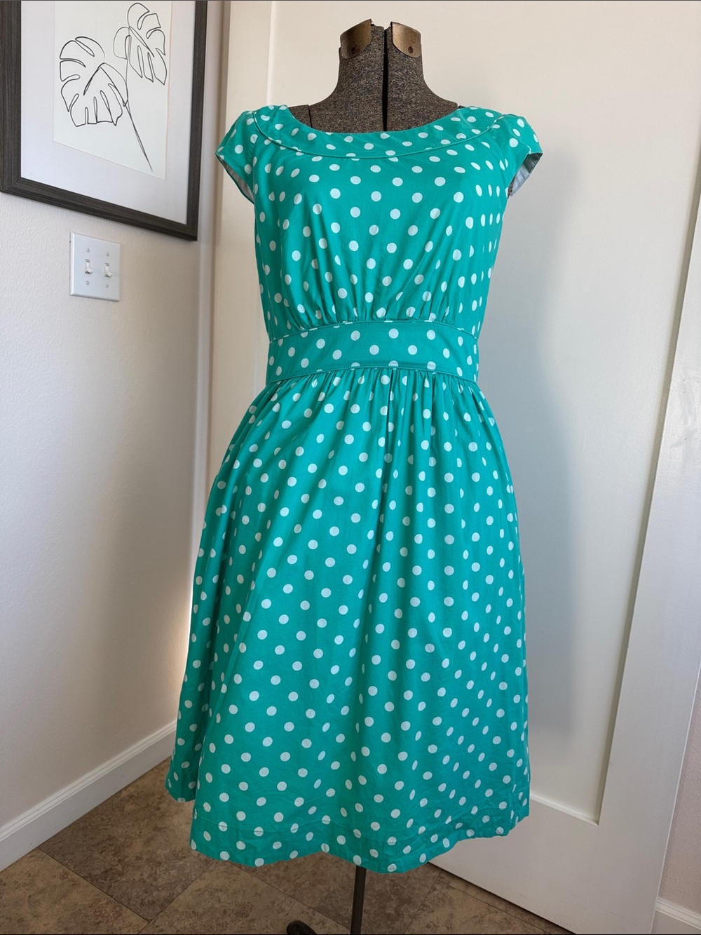 Teal Polka Dot Midi Dress with Pockets